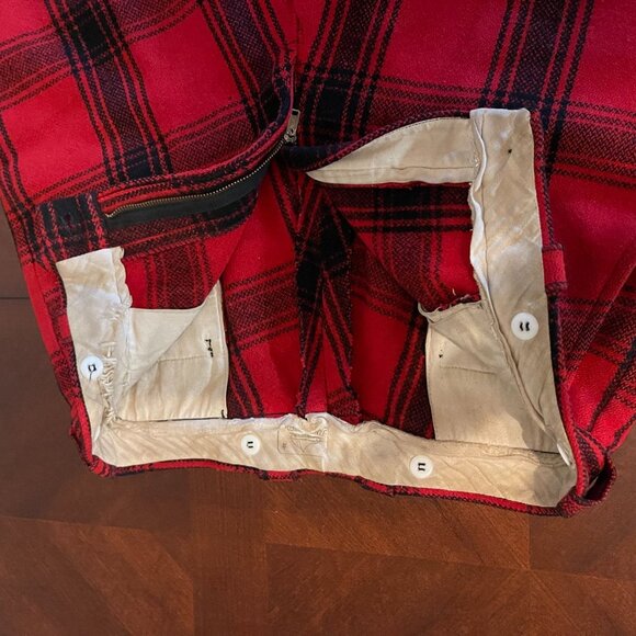 Vintage 1950s Red Plaid Wool Pants Sanforized Rockabilly Button Fly USA flaws - Picture 9 of 15